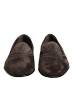 Dolce & Gabbana Brown Velvet Leather Slip On Loafers Shoes