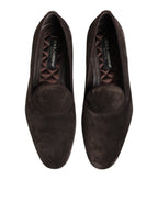 Dolce & Gabbana Brown Velvet Leather Slip On Loafers Shoes