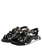 Dolce & Gabbana Black Leather Studded Ankle Strap Sandals Shoes