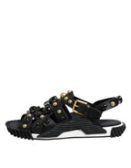 Dolce & Gabbana Black Leather Studded Ankle Strap Sandals Shoes