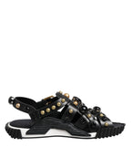 Dolce & Gabbana Black Leather Studded Ankle Strap Sandals Shoes