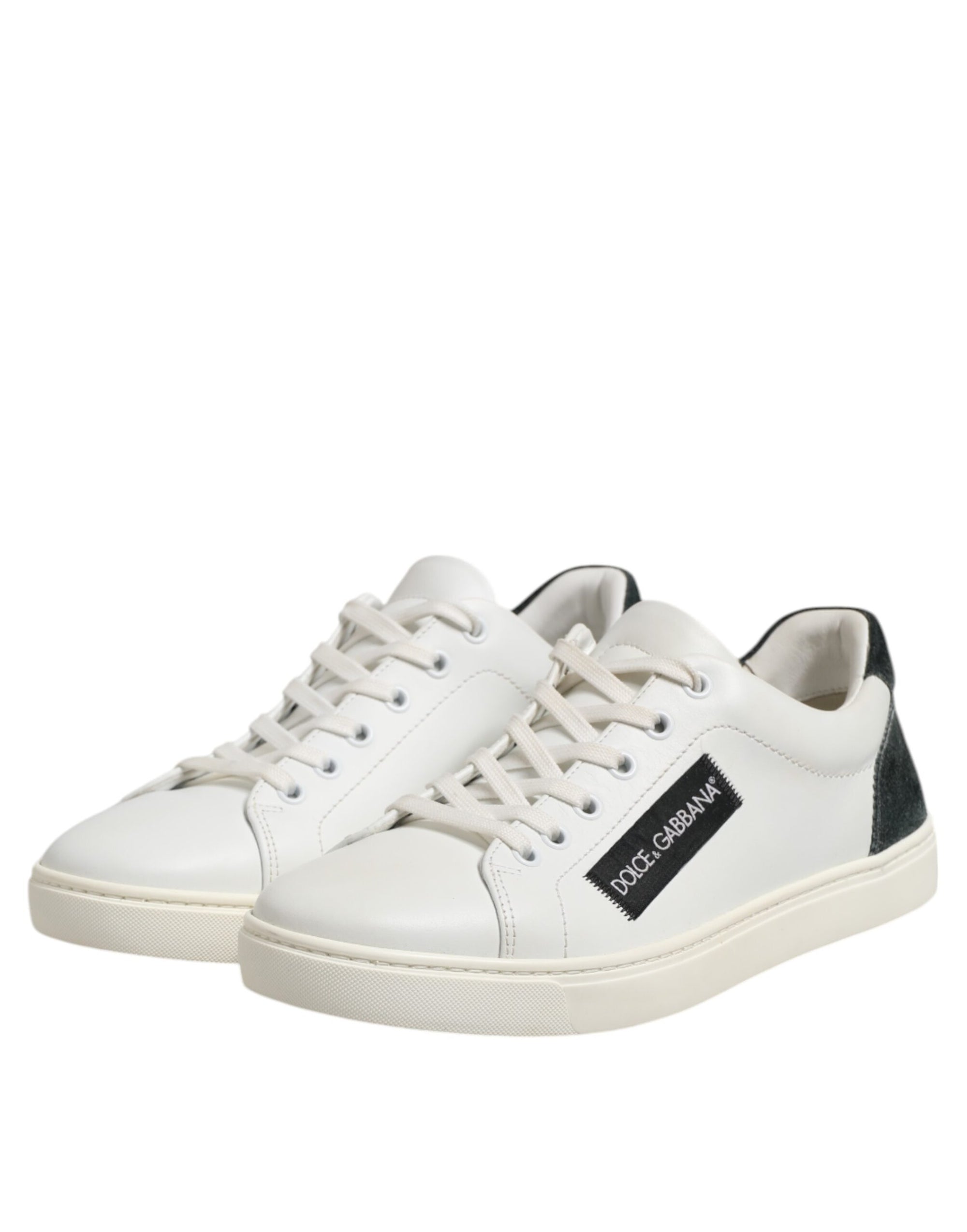 Dolce & Gabbana White Black Leather Lace Up Men Sneakers Shoes