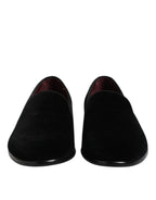Dolce & Gabbana Black Velvet Slip On Loafers Formal Shoes