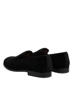 Dolce & Gabbana Black Velvet Slip On Loafers Formal Shoes