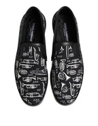 Dolce & Gabbana Black Slip On Printed Men Loafers Shoes