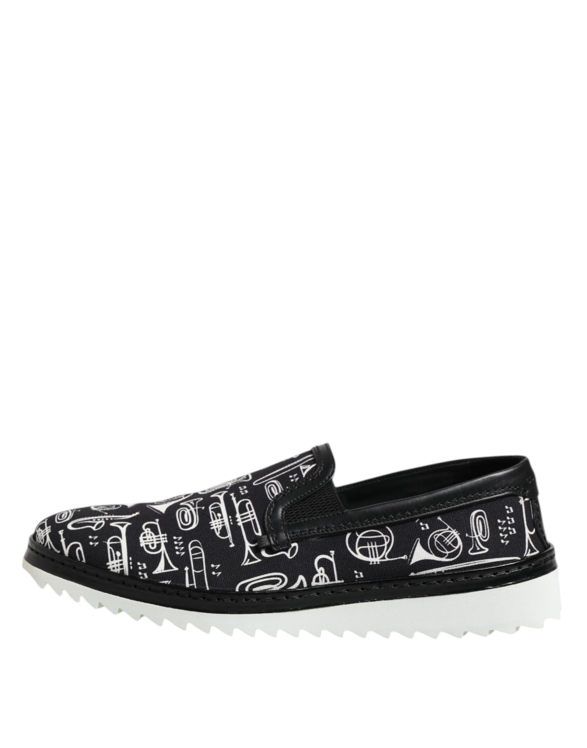 Dolce & Gabbana Black Slip On Printed Men Loafers Shoes
