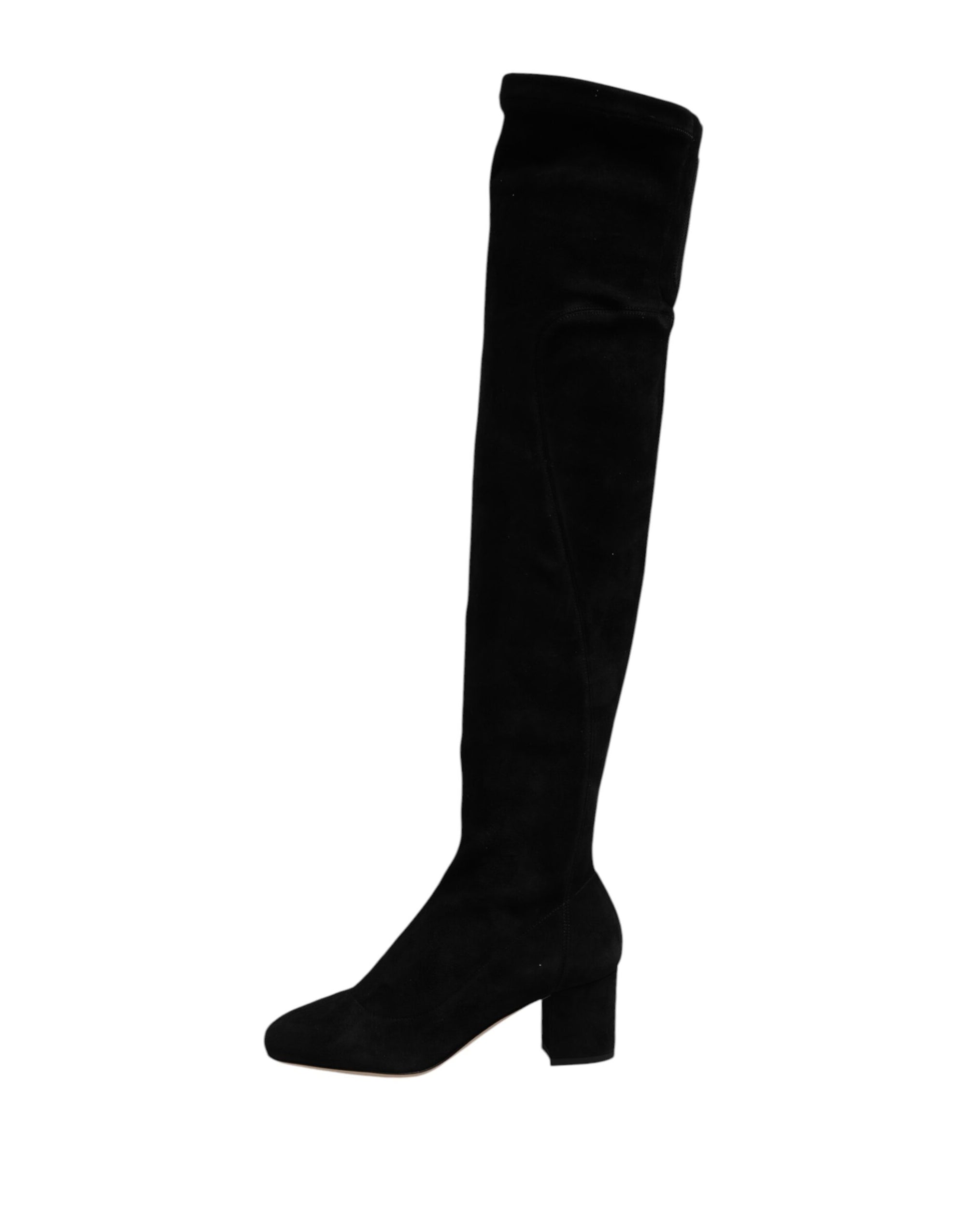 Dolce & Gabbana Black Suede Leather Knee High Boots Shoes