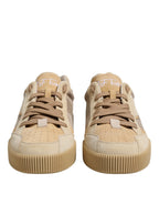 Dolce & Gabbana Beige Leather Low Top Lace Up Sneakers Shoes