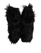 Dolce & Gabbana Black Faux Fur Mid Calf Boots Shoes