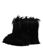 Dolce & Gabbana Black Faux Fur Mid Calf Boots Shoes
