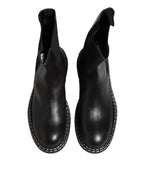 Dolce & Gabbana Black Leather Mid Calf Boots Flats Shoes