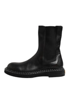 Dolce & Gabbana Black Leather Mid Calf Boots Flats Shoes
