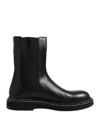 Dolce & Gabbana Black Leather Mid Calf Boots Flats Shoes