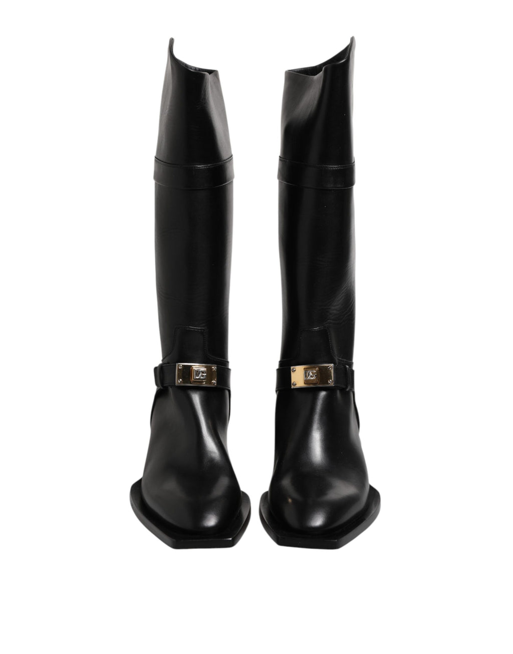Dolce & Gabbana Black Leather High Boots Flats Shoes