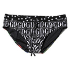 Dolce & Gabbana Black Floral Logo Beachwear Men Brief Swimwear