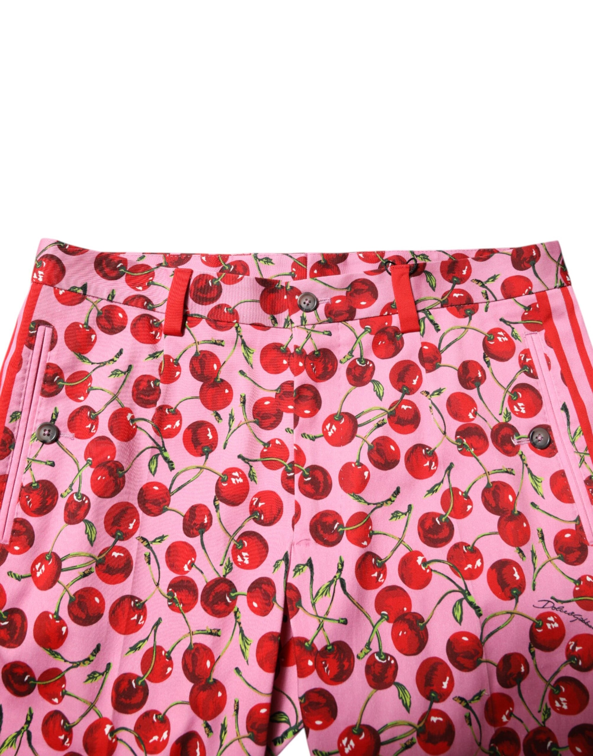 Dolce & Gabbana Pink Cherry Print Cotton Dress Pants