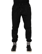 Dolce & Gabbana Black Cotton Logo Tape Men Jogger Pants