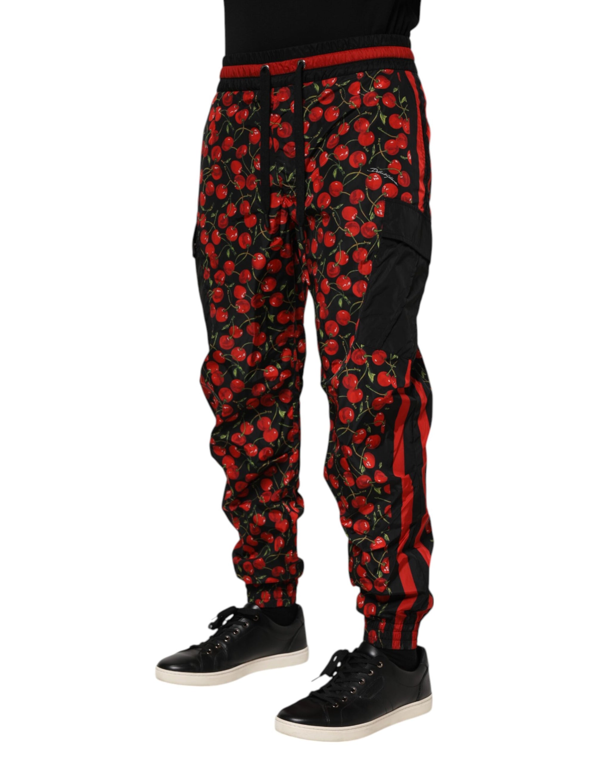 Dolce & Gabbana Black Red Cherry Print Men Sweatpants Pants