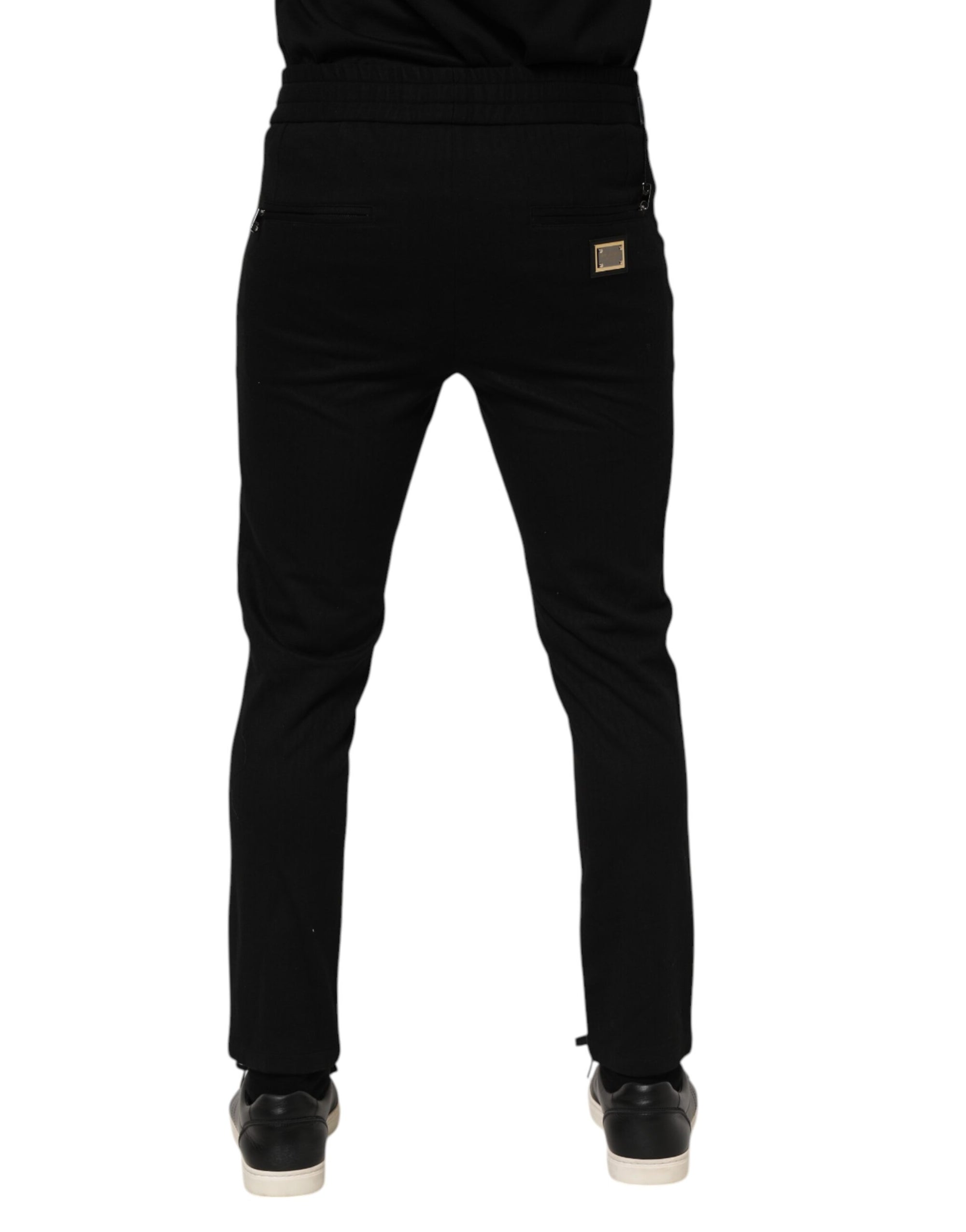 Dolce & Gabbana Black Viscose Drawstring Men Jogger Pants