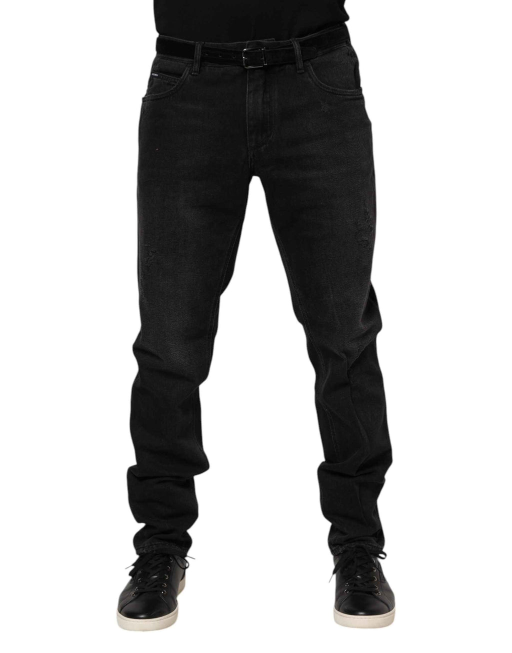 Dolce & Gabbana Black Cotton Logo Plaque Skinny Denim Jeans