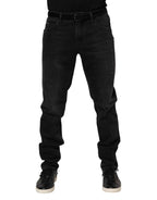 Dolce & Gabbana Black Cotton Logo Plaque Skinny Denim Jeans