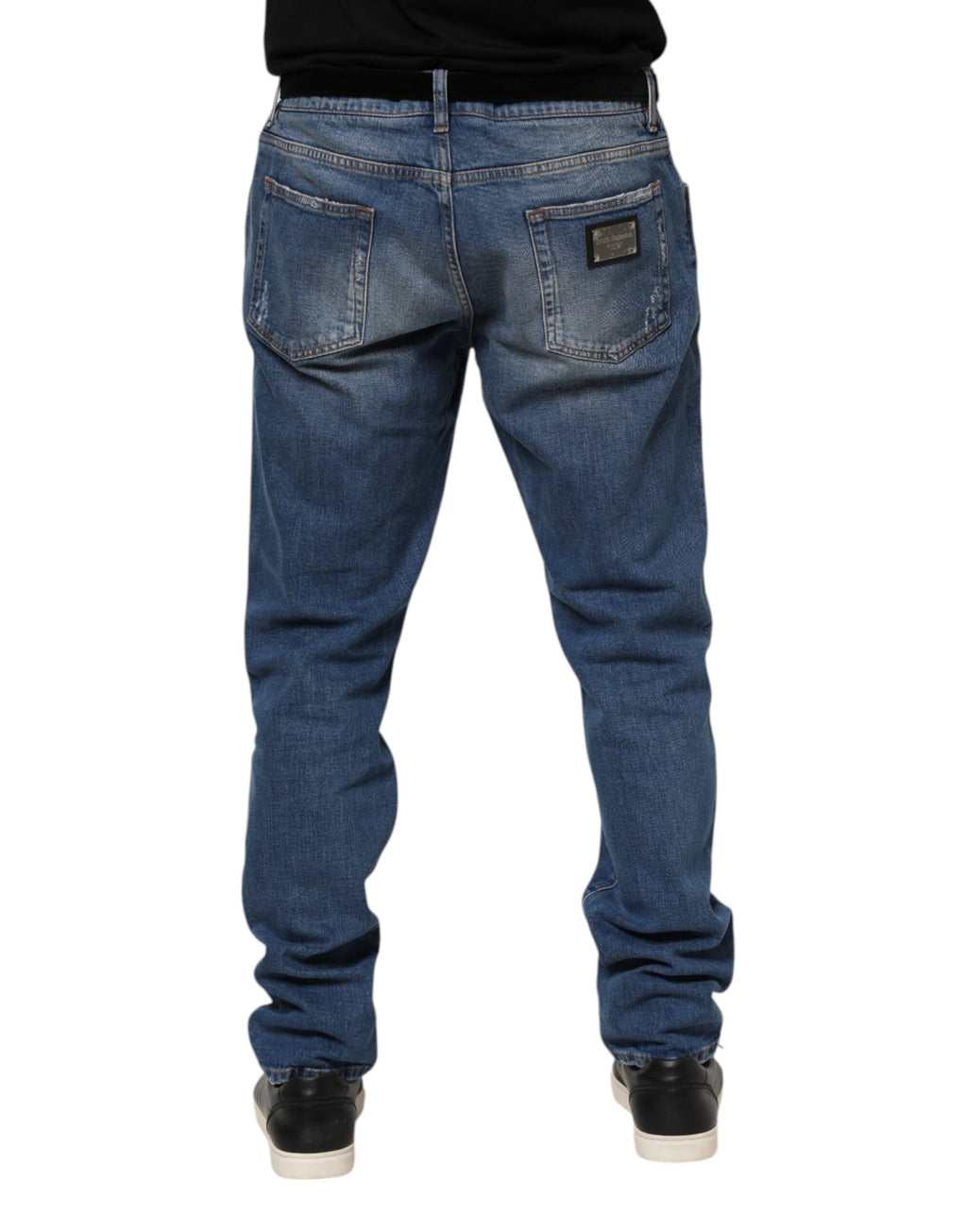 Dolce & Gabbana Blue Washed Cotton Logo Plaque Denim Jeans