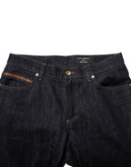 Dolce & Gabbana Dark Blue Cotton Logo Plaque Men Denim Jeans