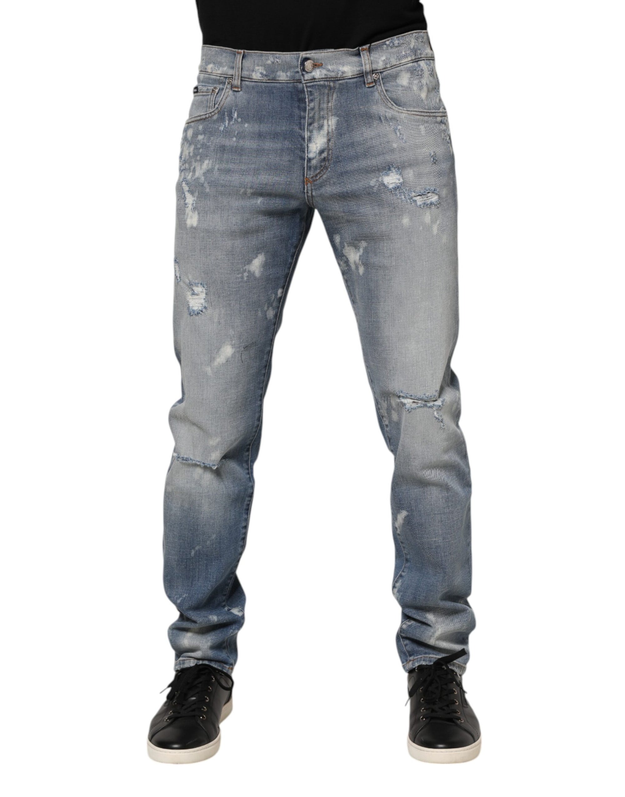 Dolce & Gabbana Blue Cotton Tattered Slim Fit Men Denim Jeans