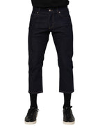 Dolce & Gabbana Dark Blue Cotton Logo Slim Fit Men Denim Jeans