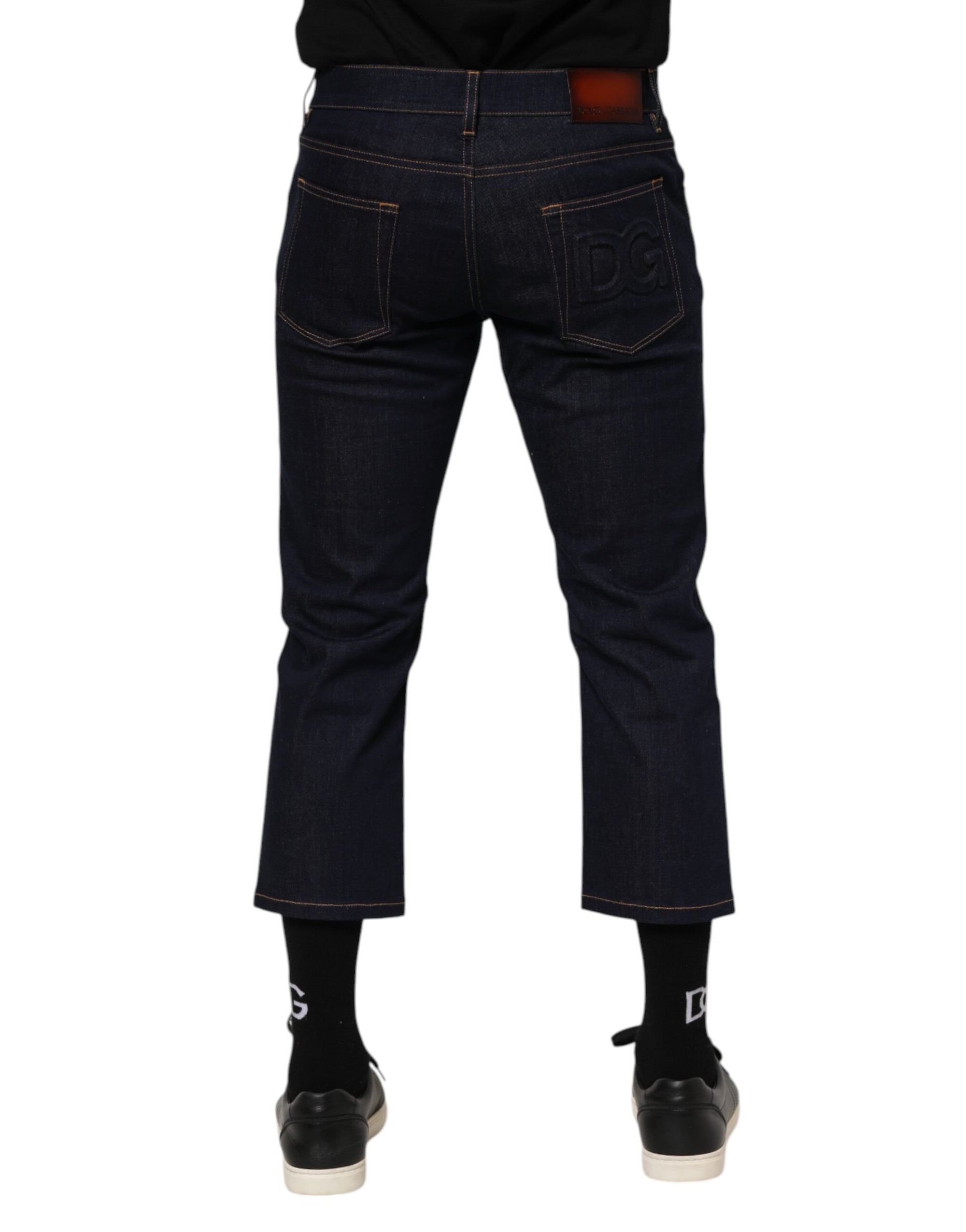 Dolce & Gabbana Dark Blue Cotton Logo Slim Fit Men Denim Jeans