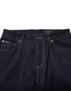 Dolce & Gabbana Dark Blue Cotton Logo Slim Fit Men Denim Jeans