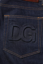 Dolce & Gabbana Dark Blue Cotton Logo Slim Fit Men Denim Jeans