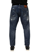 Dolce & Gabbana Blue Cotton Tattered Tapered Men Denim Jeans
