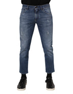 Dolce & Gabbana Blue Cotton Logo Plaque Denim Jeans