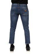 Dolce & Gabbana Blue Cotton Logo Plaque Denim Jeans