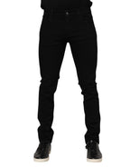 Dolce & Gabbana Dark Blue Cotton Logo Plaque GOLD Denim Jeans