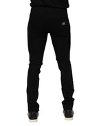 Dolce & Gabbana Dark Blue Cotton Logo Plaque GOLD Denim Jeans