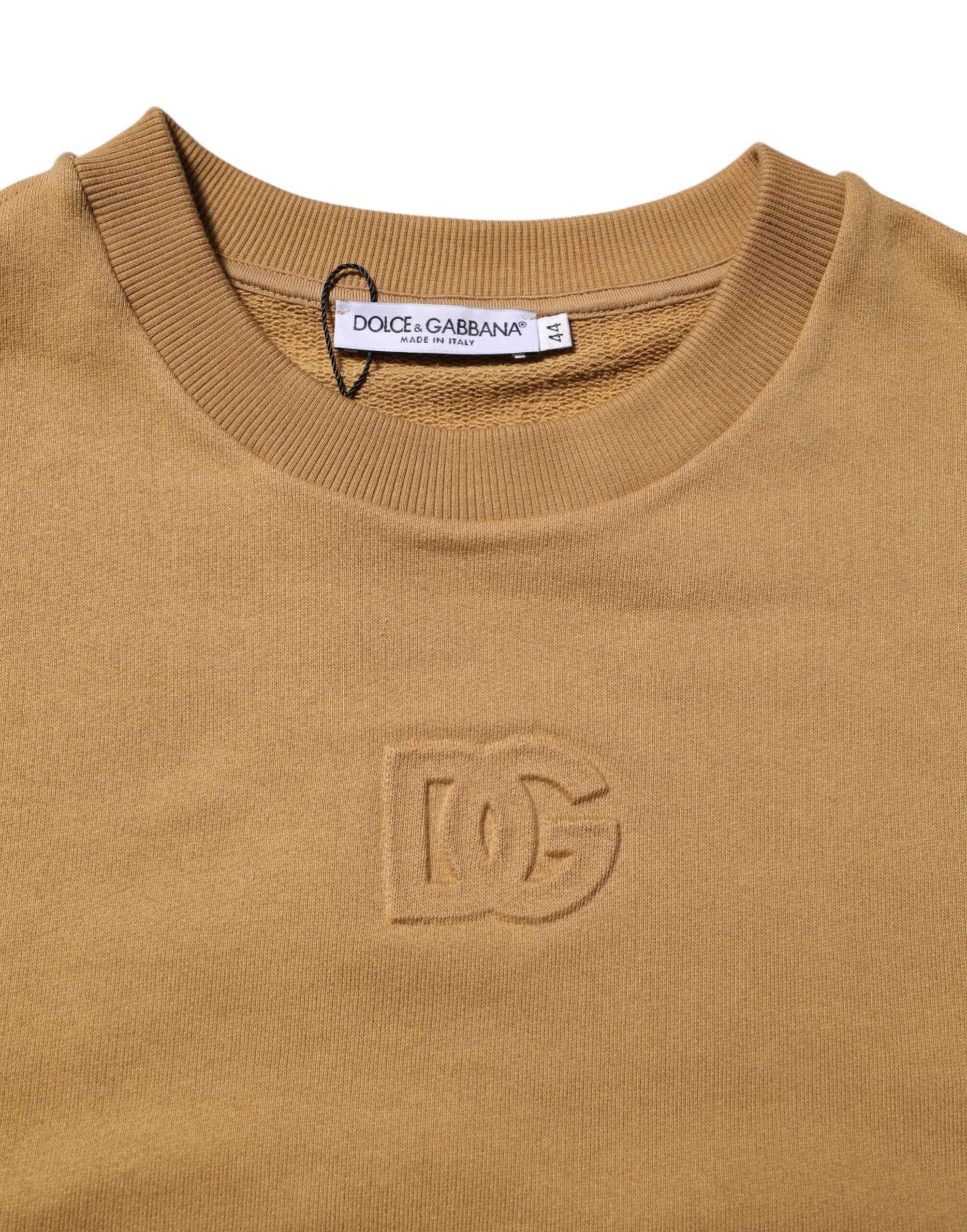Dolce & Gabbana Mustard Cotton DG Embossed Pullover Sweater