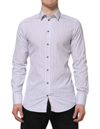 Dolce & Gabbana White Blue Striped Cotton GOLD Formal Shirt