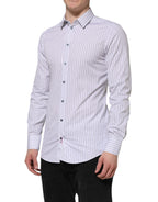 Dolce & Gabbana White Blue Striped Cotton GOLD Formal Shirt