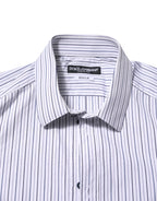 Dolce & Gabbana White Blue Striped Cotton GOLD Formal Shirt