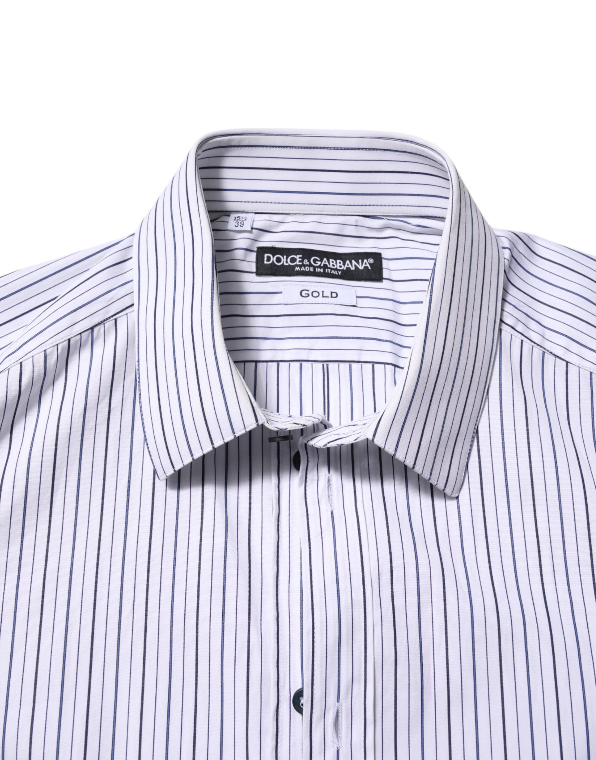 Dolce & Gabbana White Blue Striped Cotton GOLD Formal Shirt