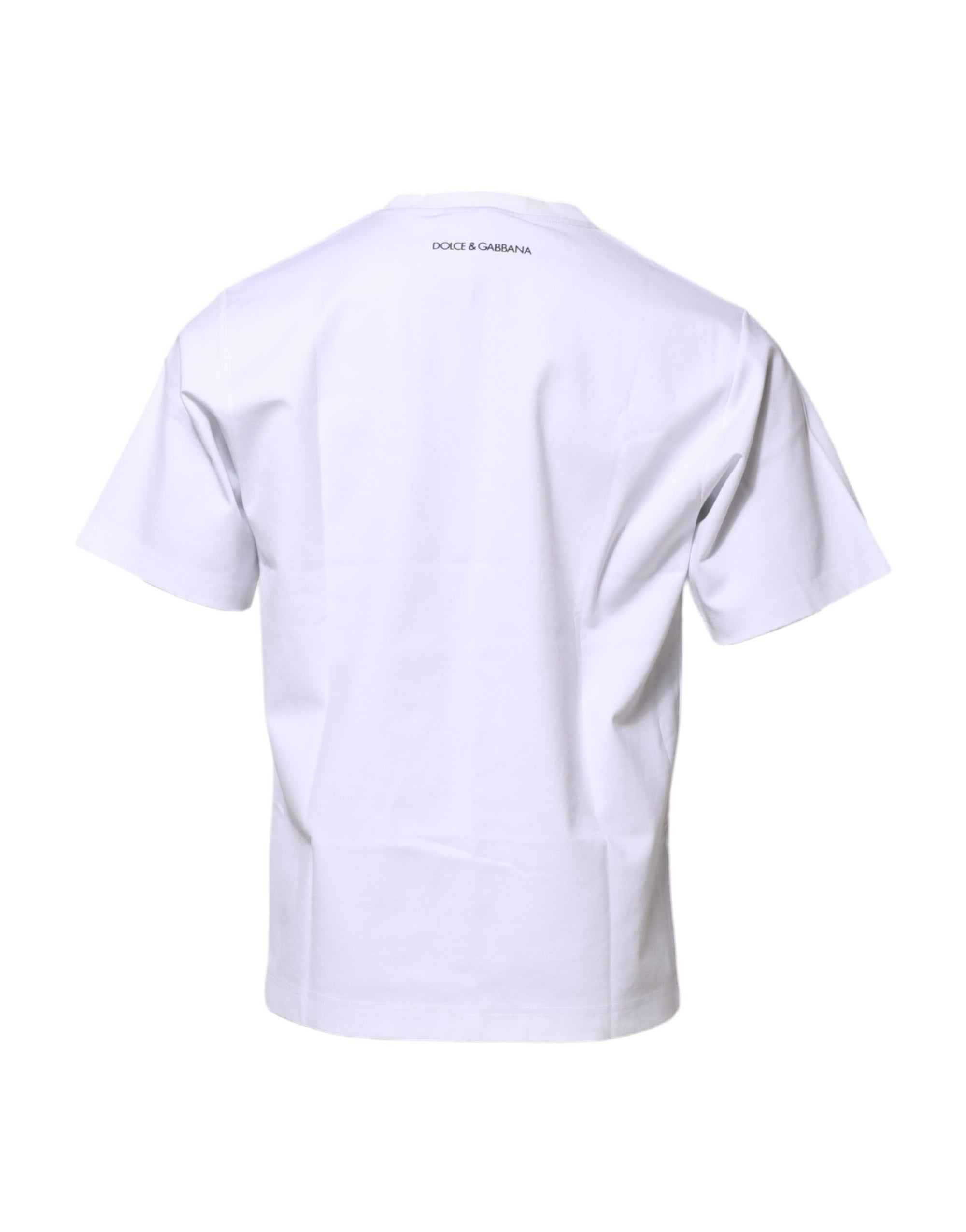 Dolce & Gabbana White Cotton Crew Neck Graphic Print T-shirt