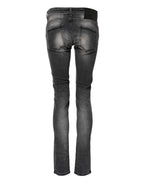 Acht Dark Gray Cotton Slim Fit Denim Low Waist Denim Jeans