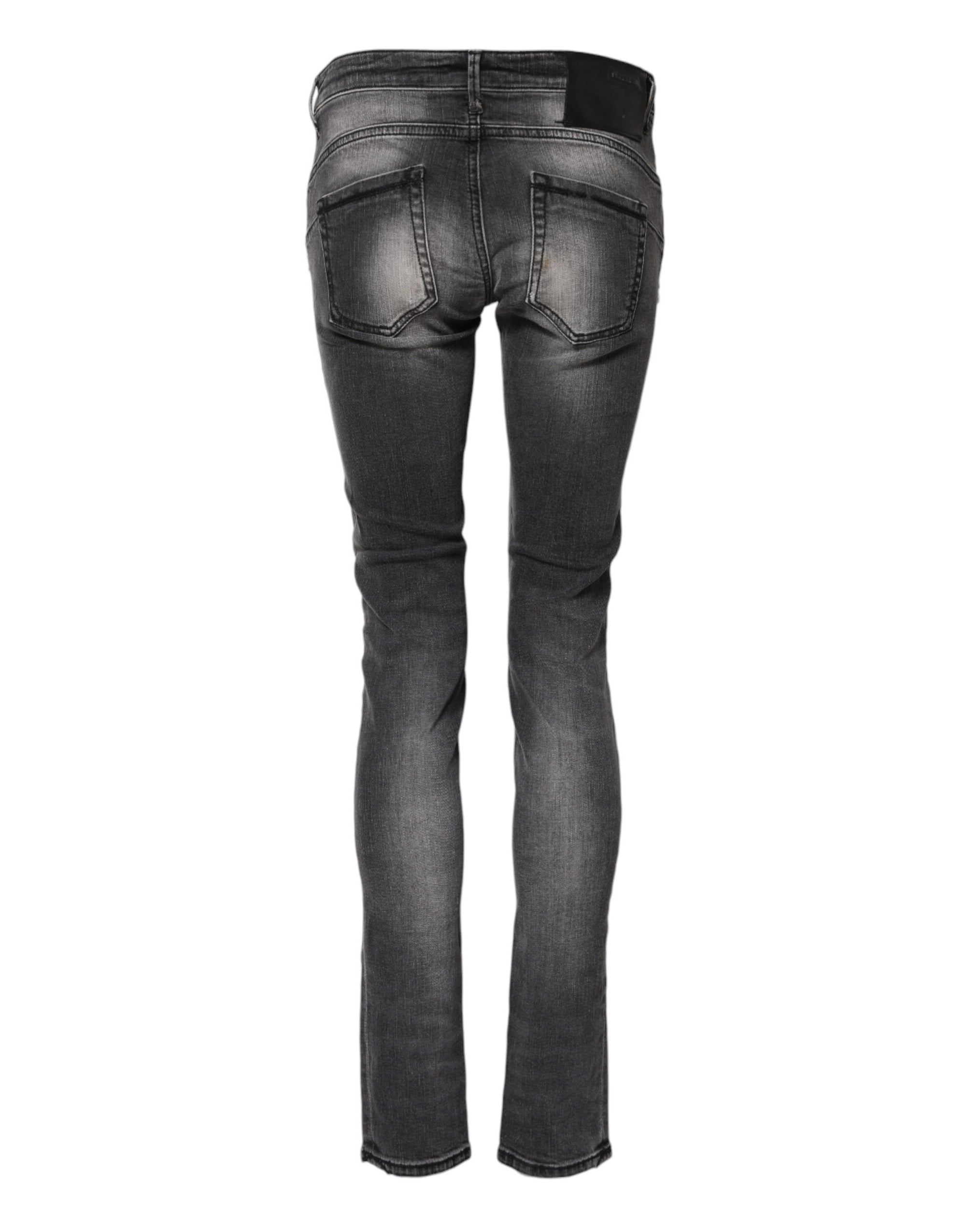 Acht Dark Gray Cotton Slim Fit Denim Low Waist Denim Jeans