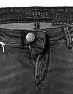 Acht Dark Gray Cotton Slim Fit Denim Low Waist Denim Jeans