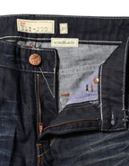 Acht Blue Washed Cotton Mid Waist Flared Denim Jeans
