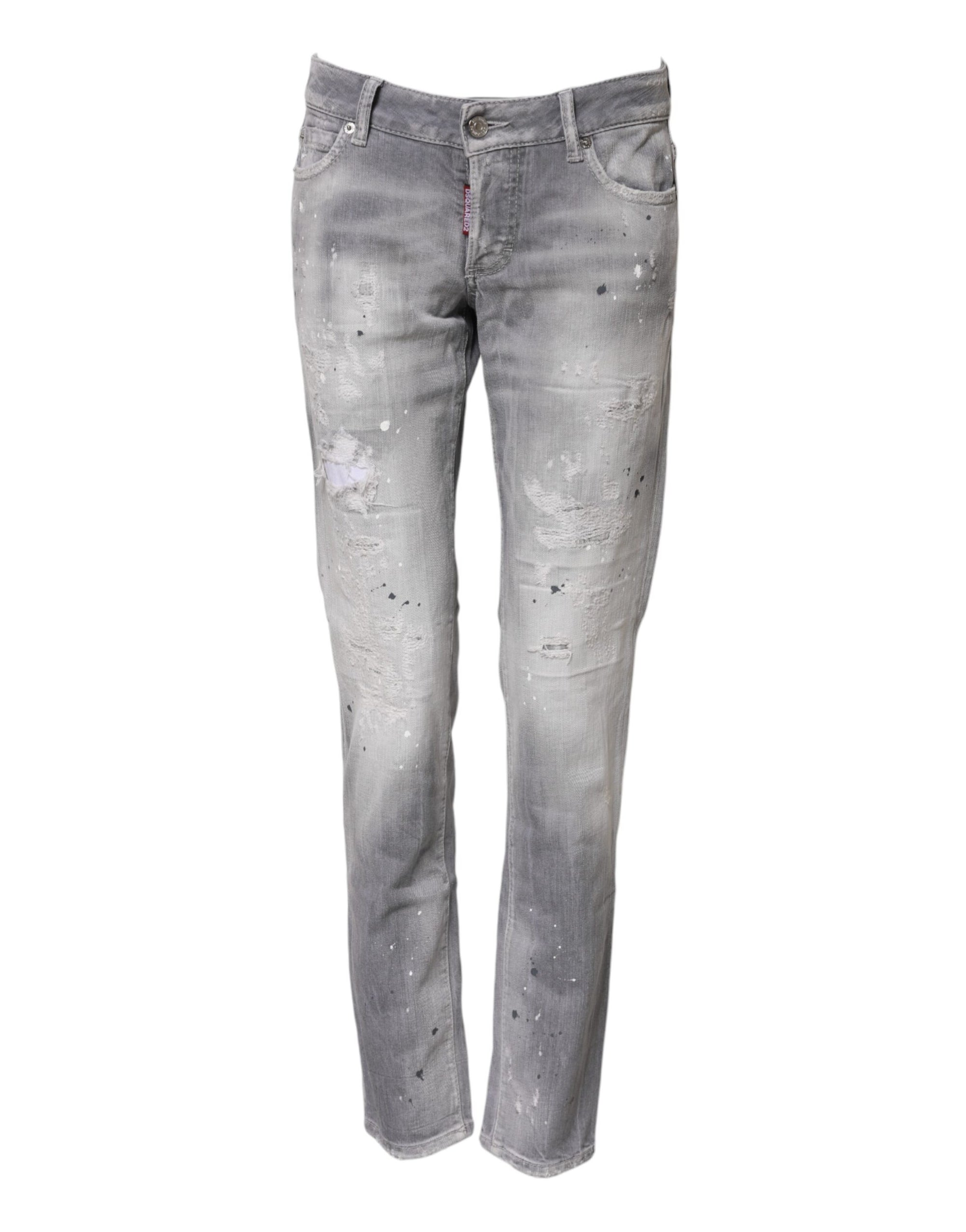 Dsquared² Gray Washed Mid Waist Tapered Denim Jeans