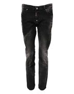 Dsquared² Black Washed Mid Waist Tapered Denim Jeans