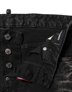 Dsquared² Black Washed Mid Waist Tapered Denim Jeans
